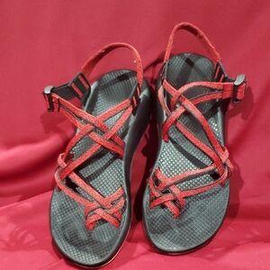 Chaco Red and Black Sport Sandals with Adjustable Straps